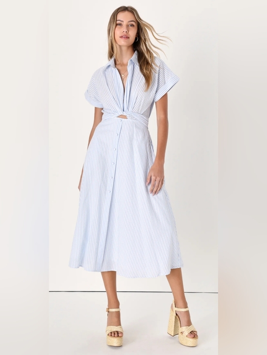 Lulus Dresses & Skirts - Lulus Women's Adorable Impression White And Blue Midi Dress With Pockets M